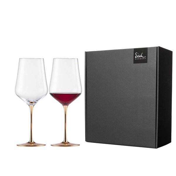 2 RAVI Gold red wine glasses in a gift box
