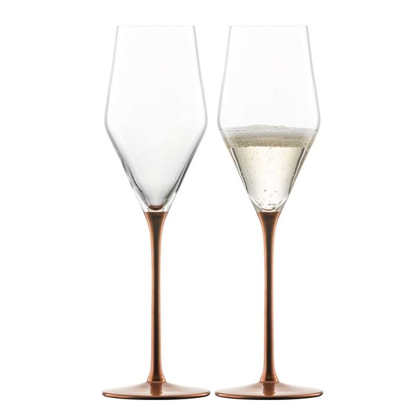 2 KAYA Kupfer Champagnergläser mit Moussierpunkt